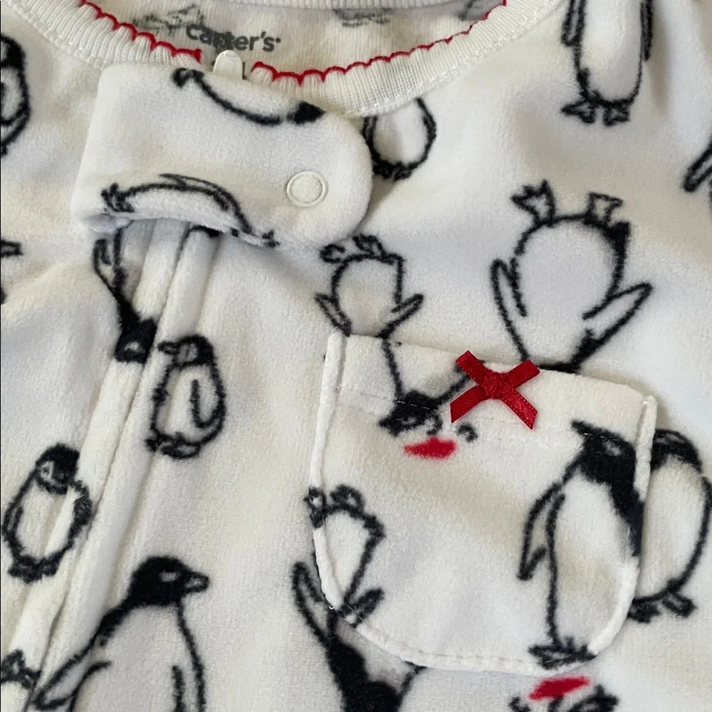 Carter's Bodysuit Footie Baby Girl 24M White Black Penguin Print One Piece NWT - Picture 5 of 7